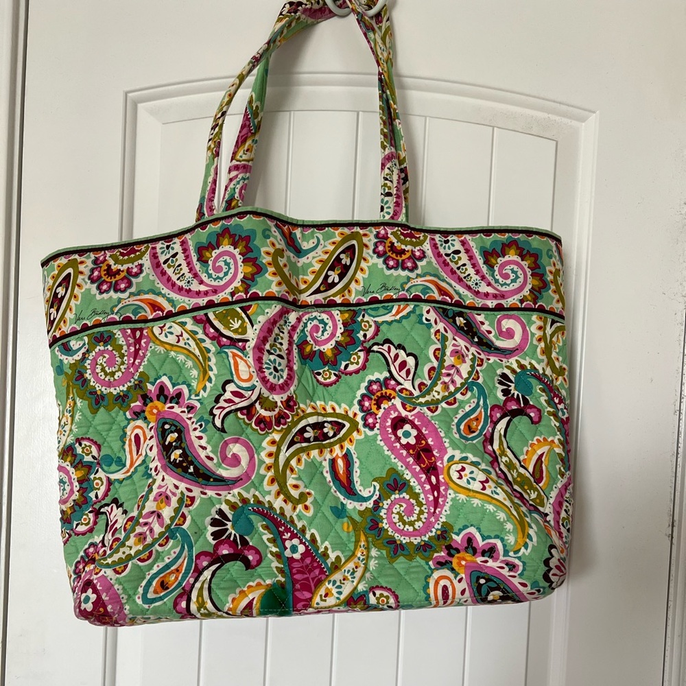 Extra Large Mint Green Paisley Pattern Vera Bradley Tote Bag